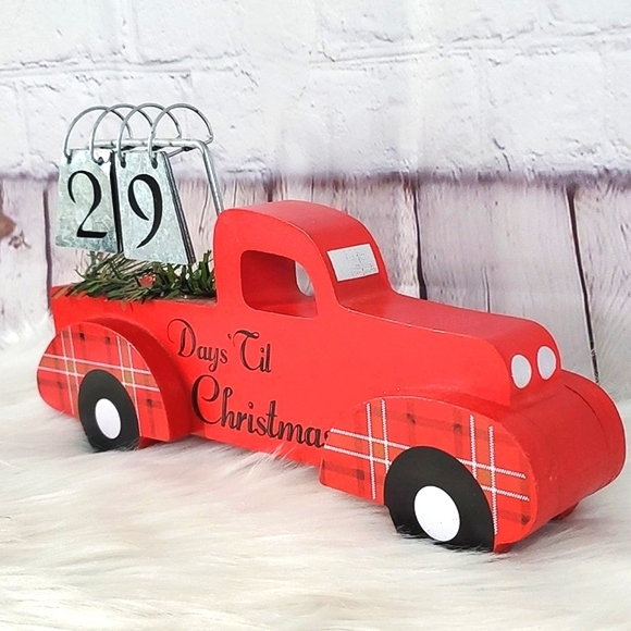 Christmas Countdown Wooden Red Farm Truck Galvanized Metal Number Decor - Picture 4 of 13